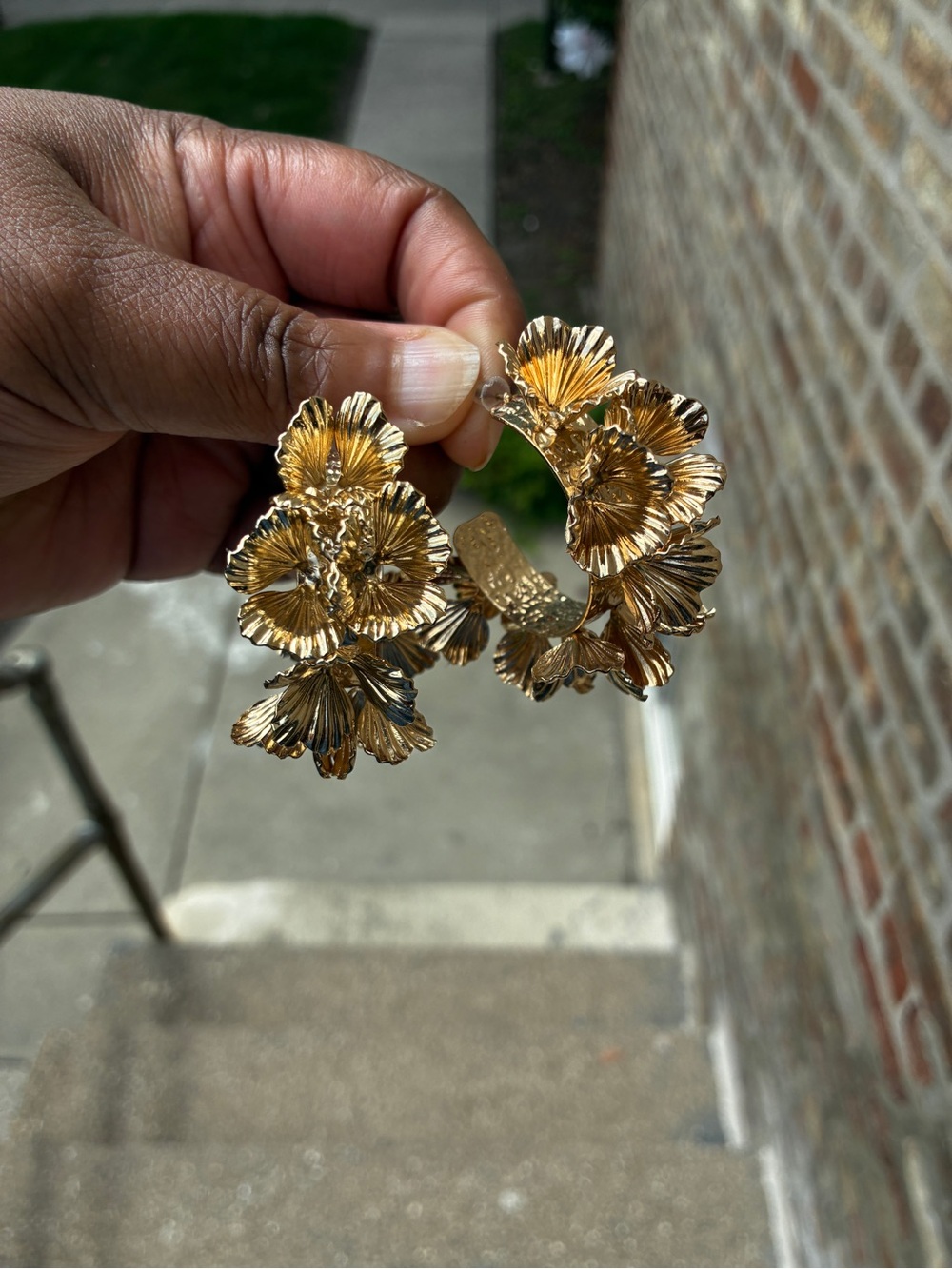 Gold Floral Statement Hoop Earrings - Elegant Women Jewelry